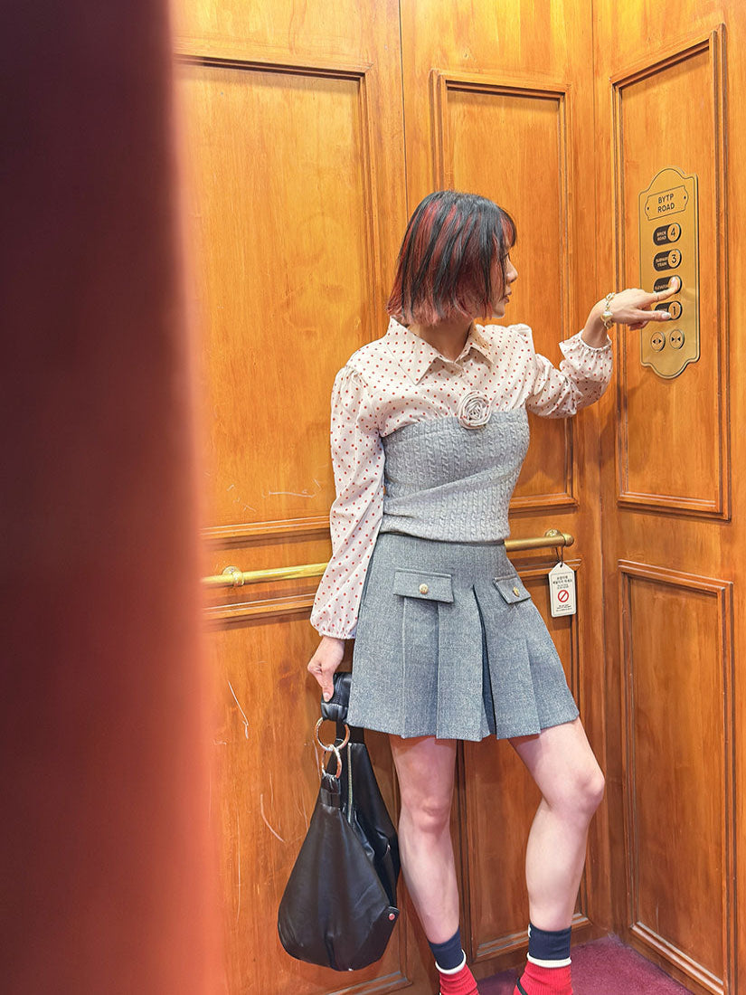 Cable Knitted Panel Polka Dot Blouse
