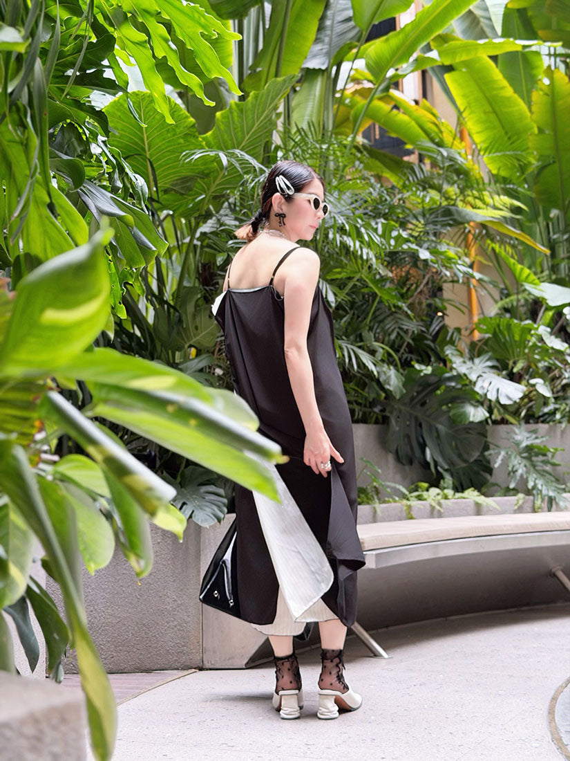 Drape Neck Striped Underlay Strap Dress