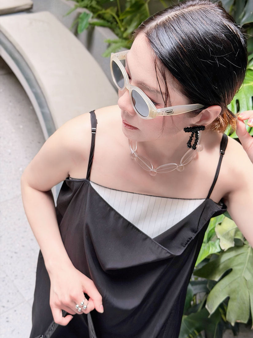 Drape Neck Striped Underlay Strap Dress