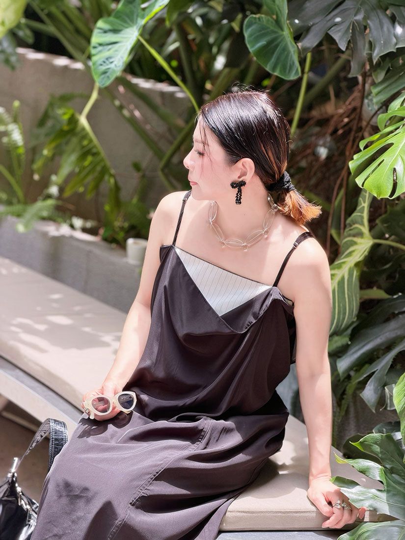 Drape Neck Striped Underlay Strap Dress