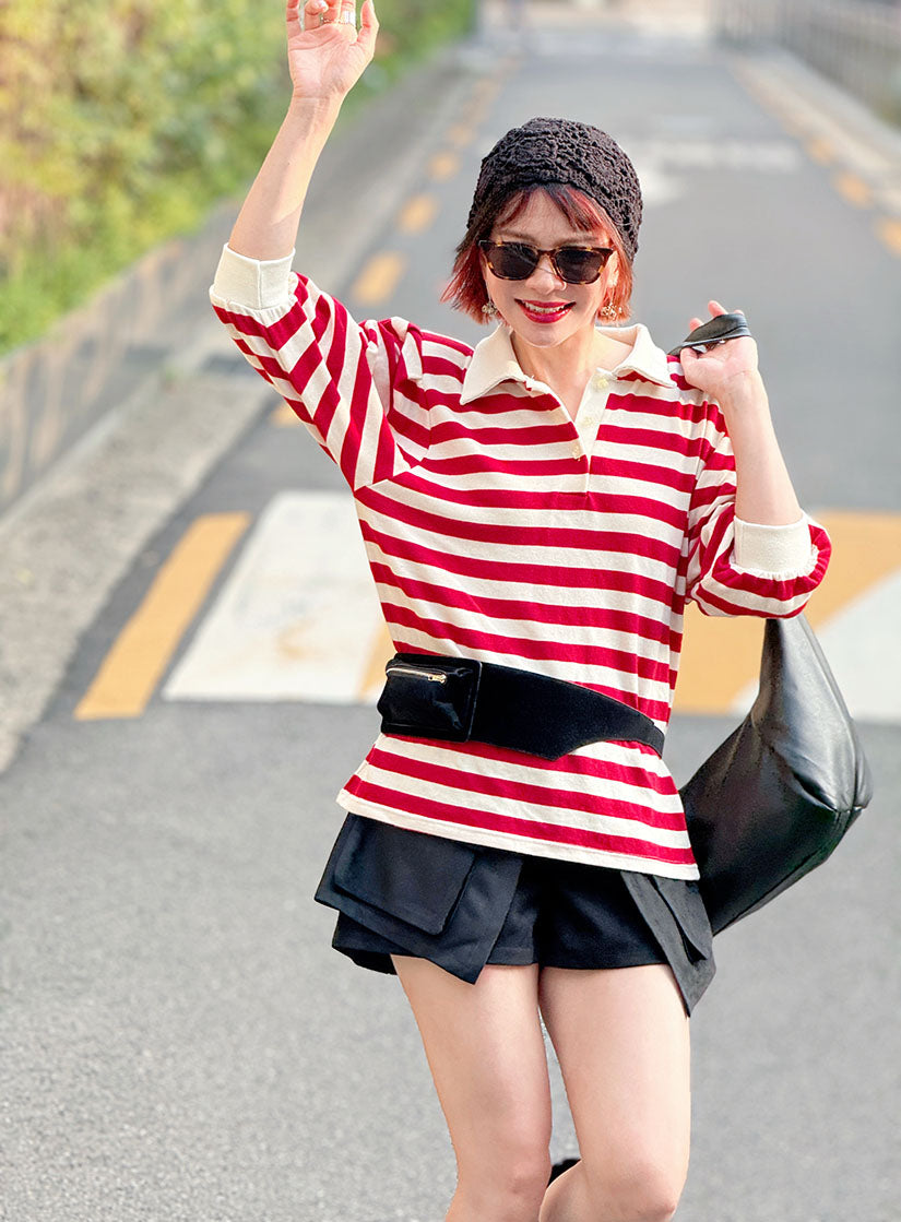 Striped Knitted Polo Top (2 Colours)