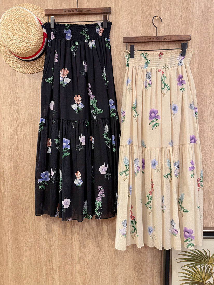 Smocking Waist Floral Skirt (2 Colours)