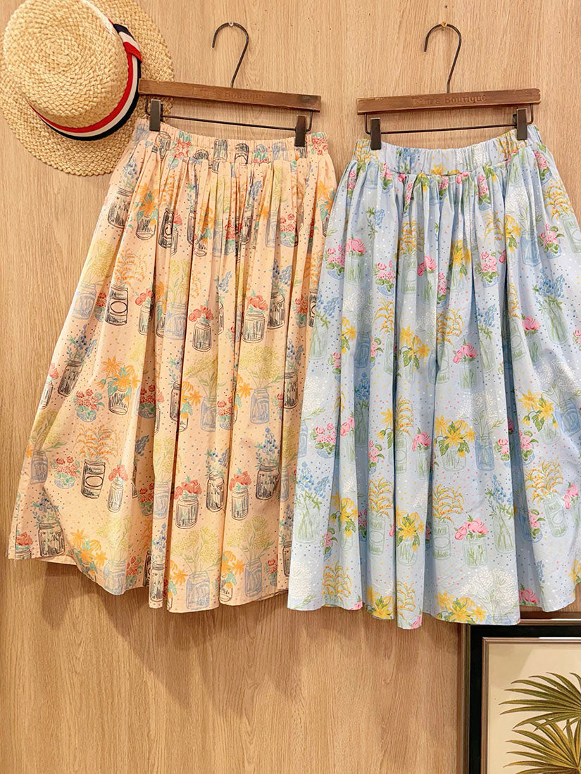 Flower Vase Printed Gathered Skirt (3 Colours)