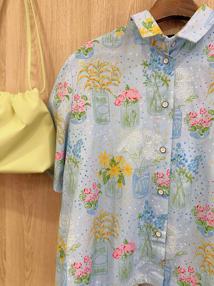 Flower Vase Printed Crop Shirt (3 Colours)