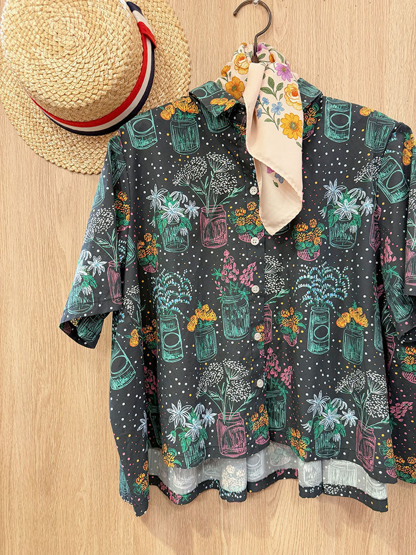 Flower Vase Printed Crop Shirt (3 Colours)