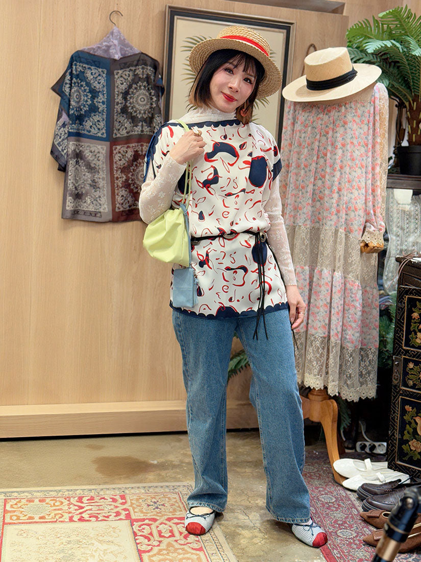 Silky Scarf Printed Top (2 Colours)