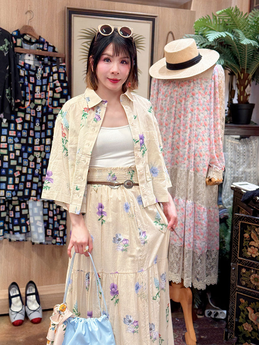 Giant Chest Pocket Floral Printed Crop Shirt (2 Colours)