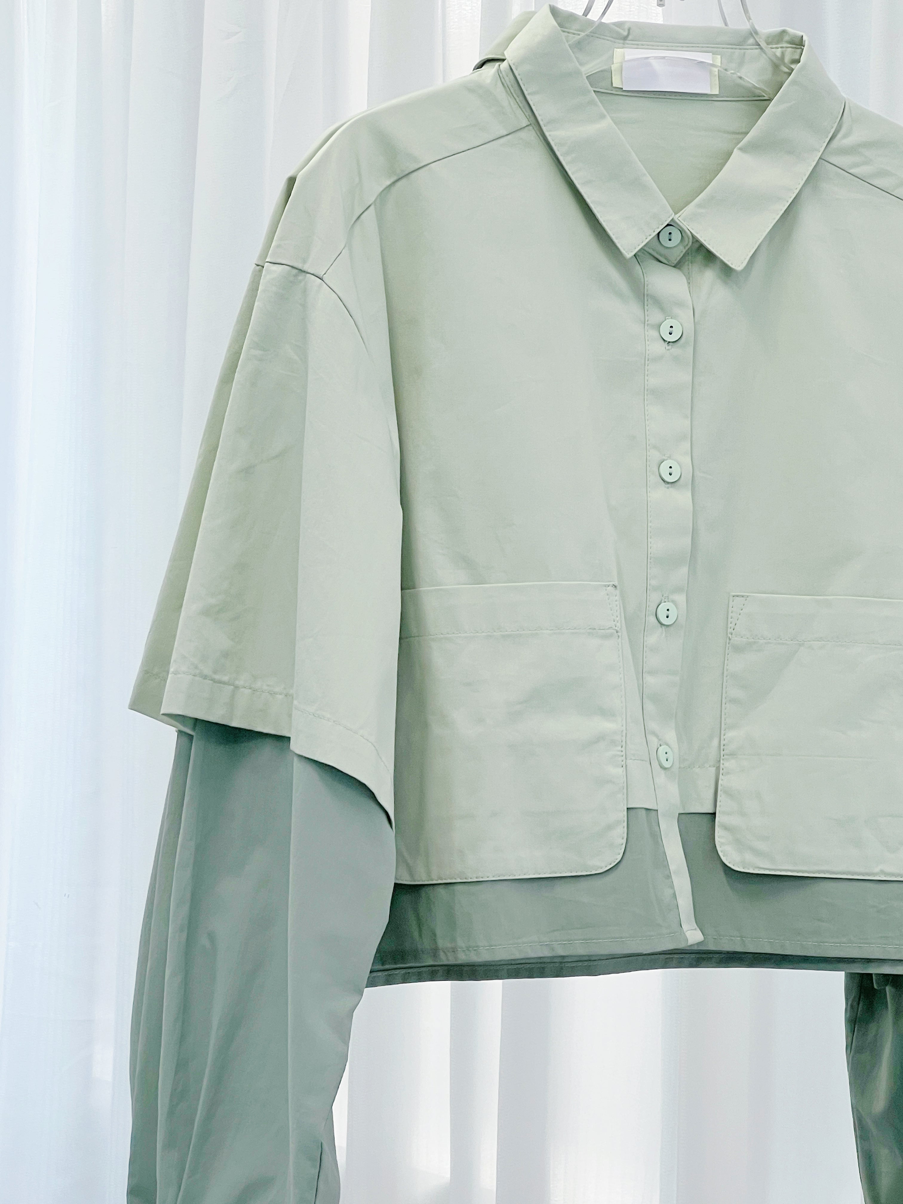 Colourblock Layered Crop Shirt