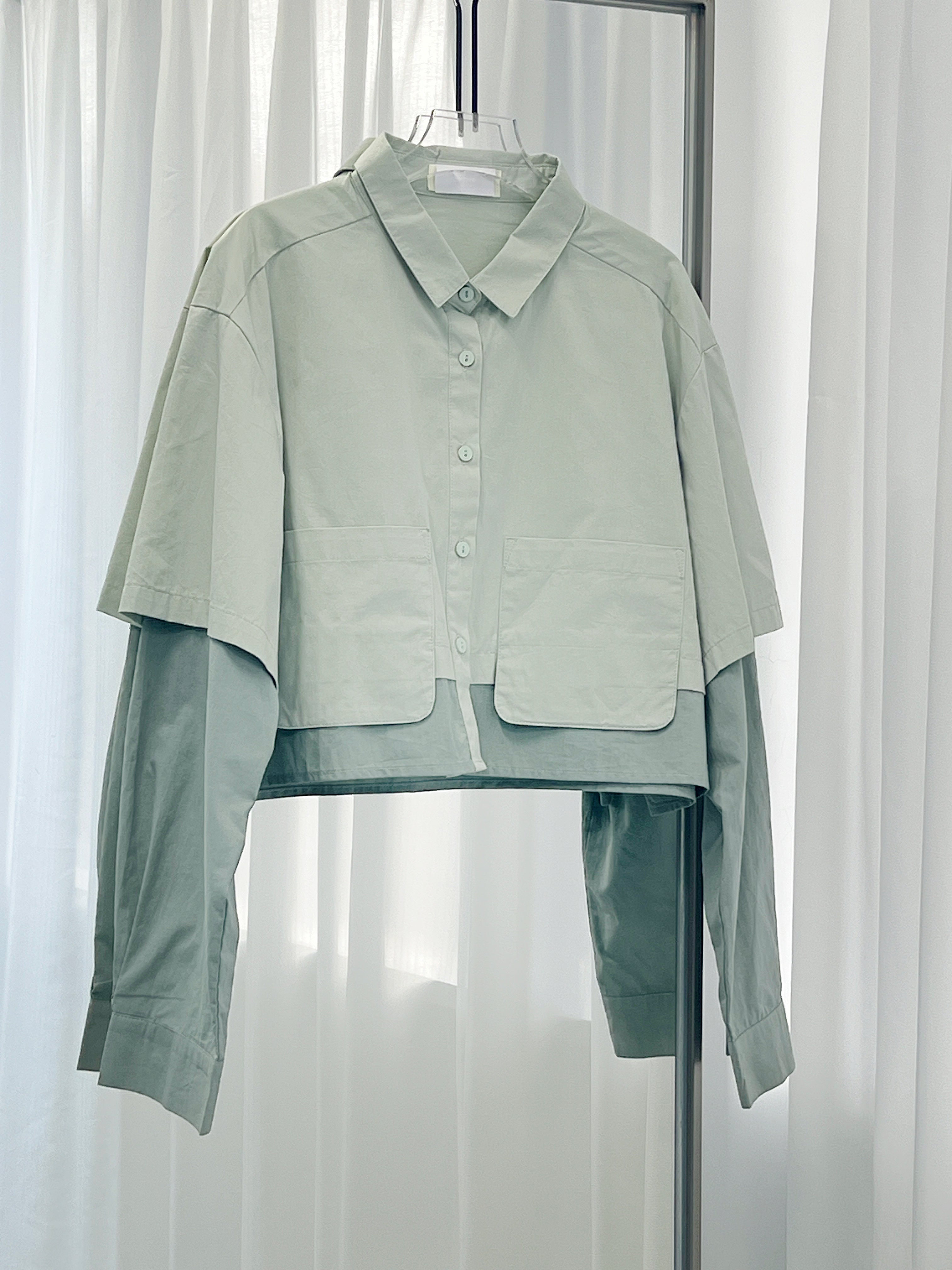 Colourblock Layered Crop Shirt