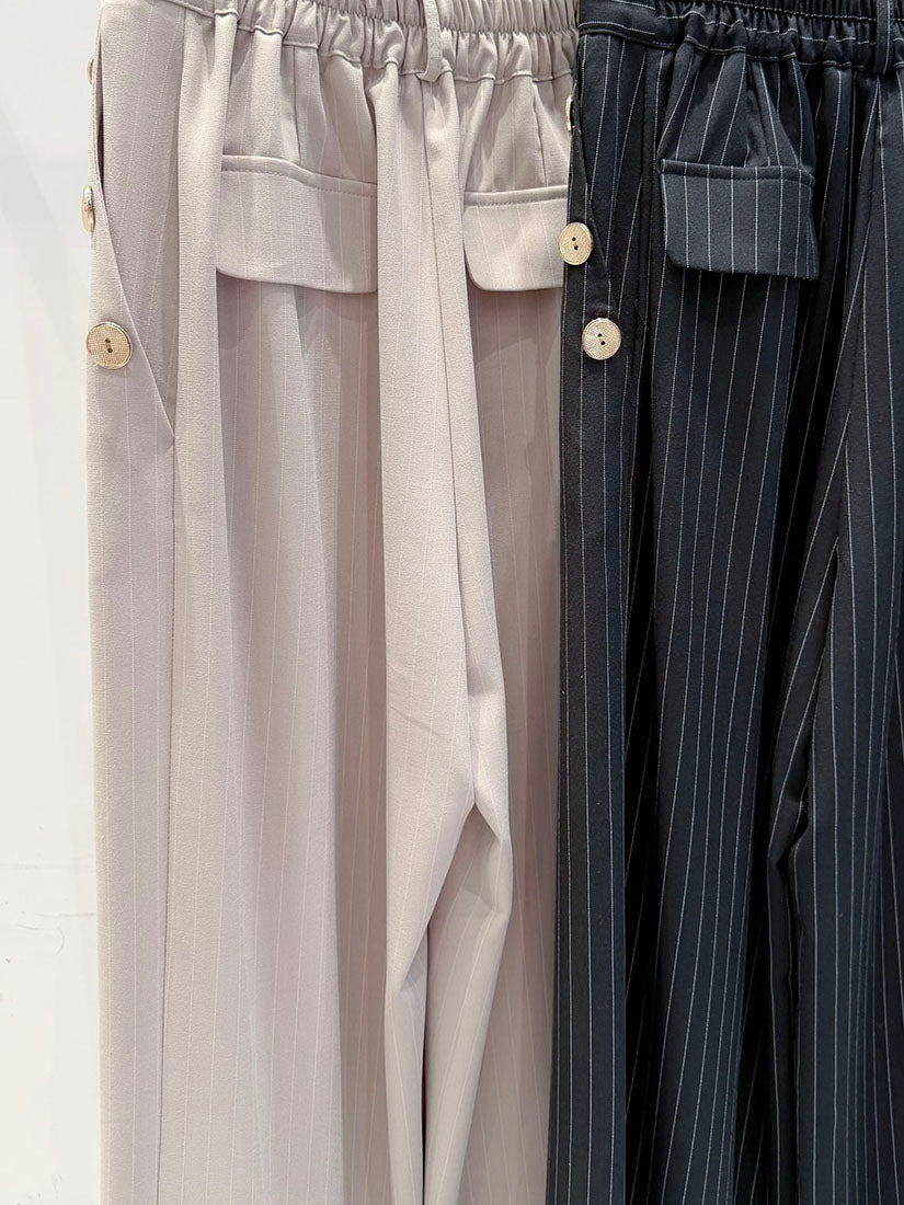 Golden Buttons Pin Striped Pants (2 Colours)