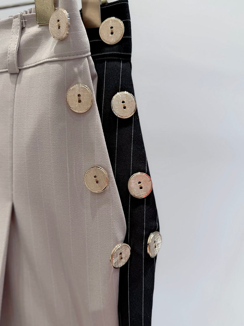 Golden Buttons Pin Striped Pants (2 Colours)