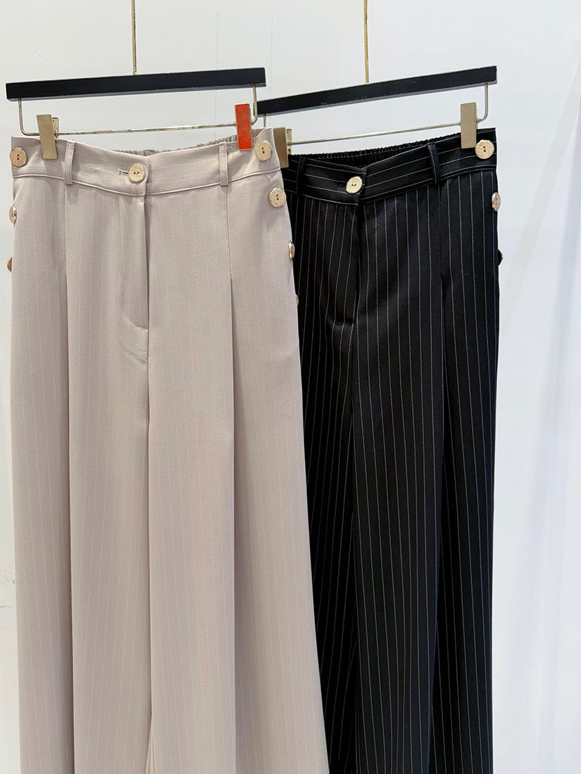 Golden Buttons Pin Striped Pants (2 Colours)