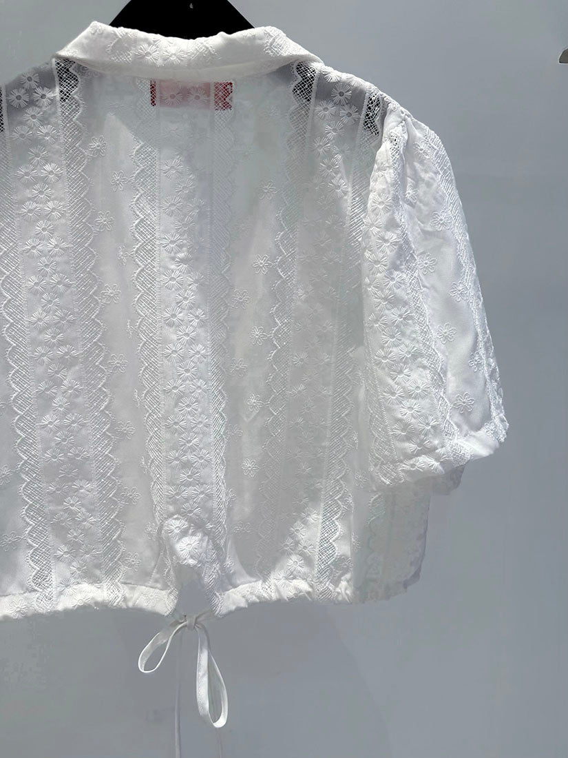 Drawstring Hem Embroidered Jacket