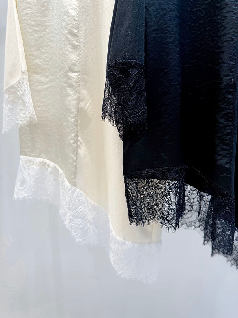 Asymmetric Lace Trim Hem Top (2 Colours)