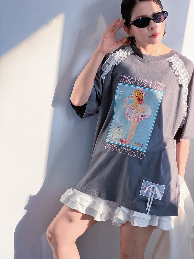 Lace Trim Little Ballerina Printed Tee (3 Colours)