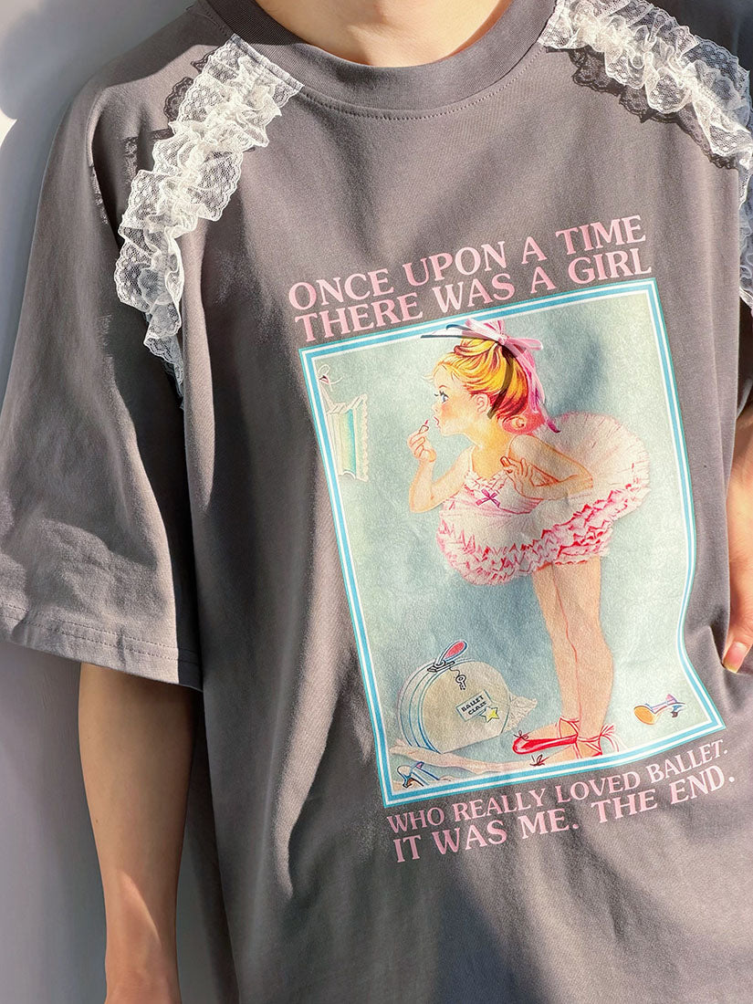 Lace Trim Little Ballerina Printed Tee (3 Colours)