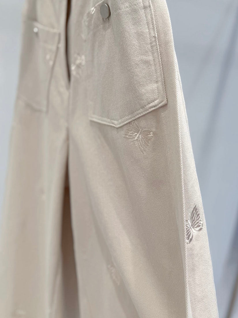 Butterfly Embroidered Twill Pants