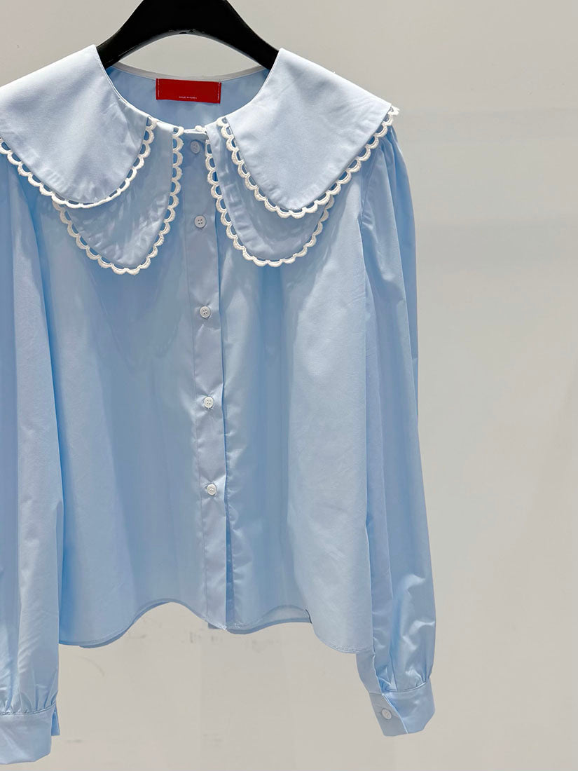 Lace Trim Double Collar Shirt
