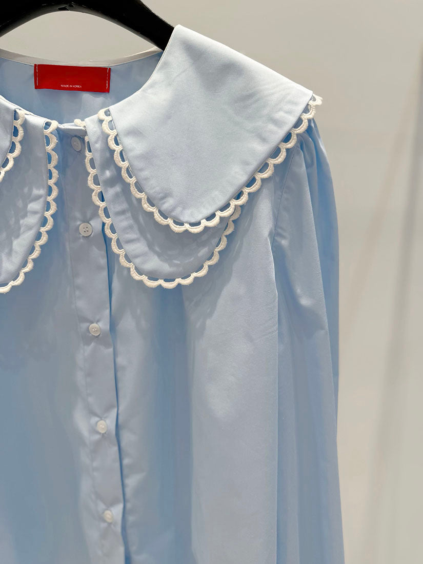Lace Trim Double Collar Shirt