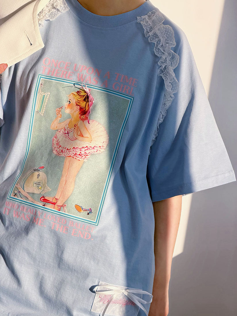 Lace Trim Little Ballerina Printed Tee (3 Colours)