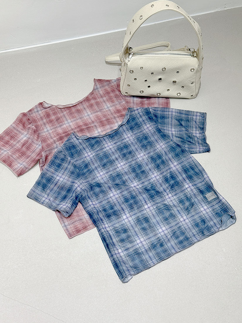 Sheer Plaid Printed Mesh Top (2 Colours)