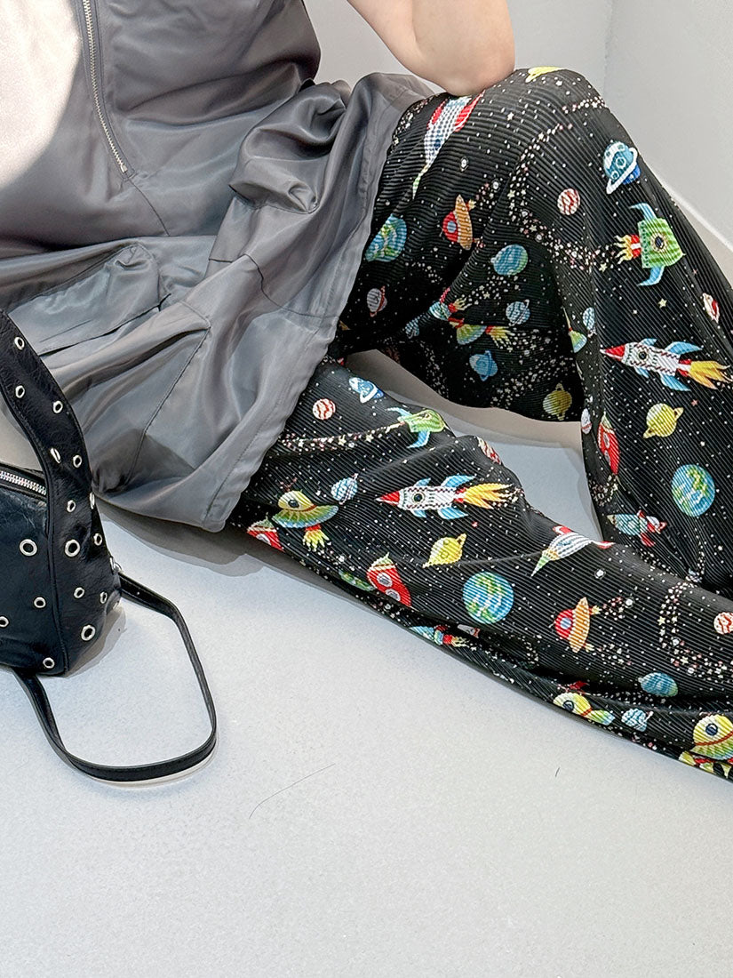 Space Print Pleated Wide Leg Pants (2 Colours)