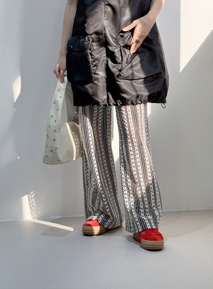 Crochet Striped Wide Leg Pants