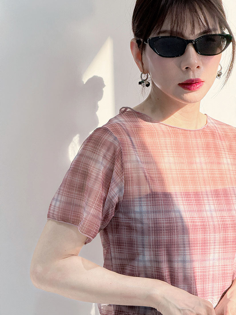 Sheer Plaid Printed Mesh Top (2 Colours)