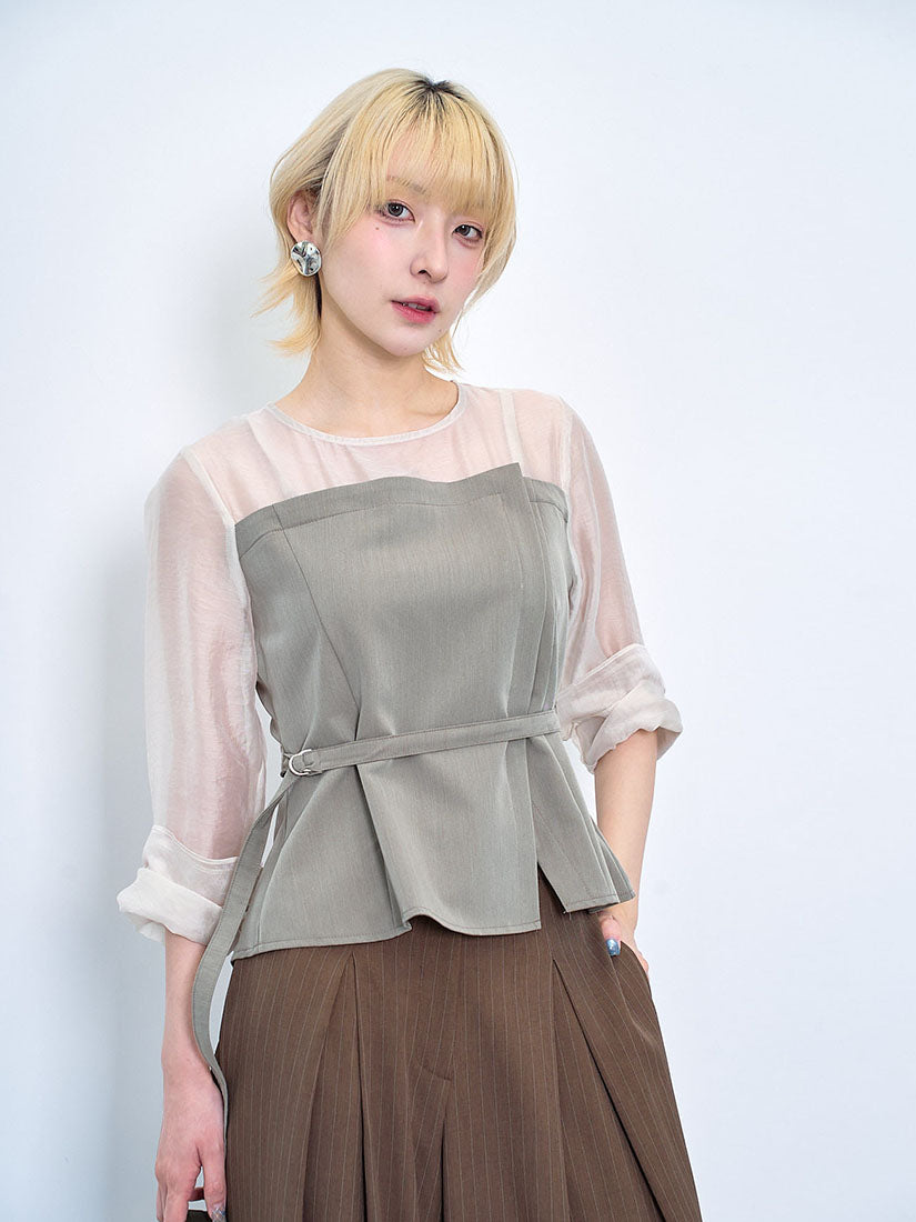 Sheer Top With Tube Top Waistcoat (2 Colours)