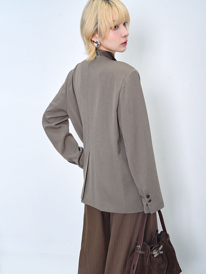 Layered Single Breasted Collarless Blazer With Twilly scarf (2 Colours)