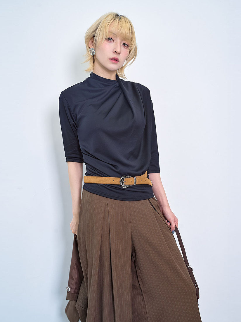 Drape Front Turtle Neck Half Sleeve Top (3 Colours)