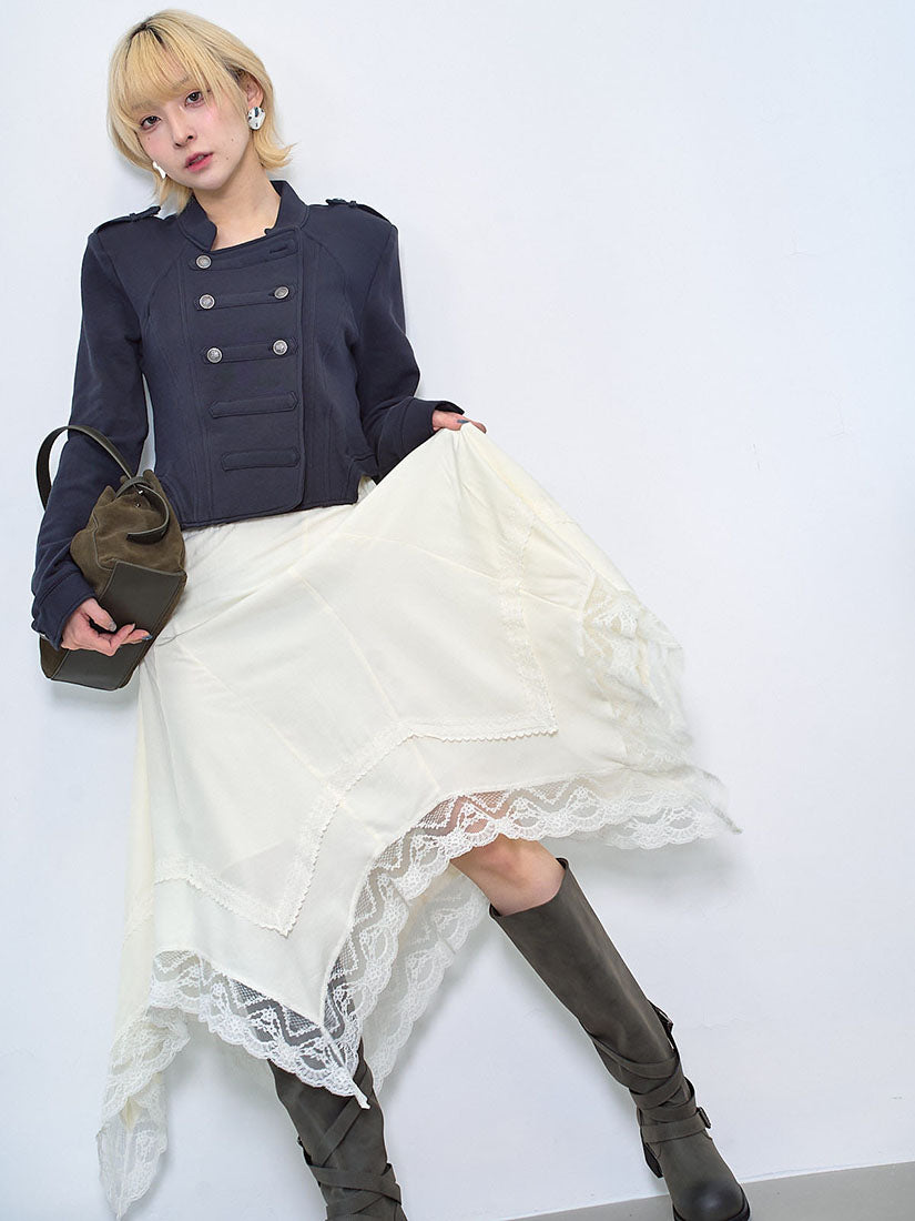 Asymmetric Lace Hem Skirt (2 Colours)