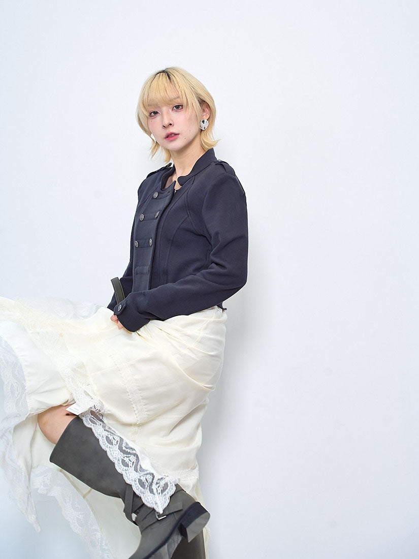 Asymmetric Lace Hem Skirt (2 Colours)