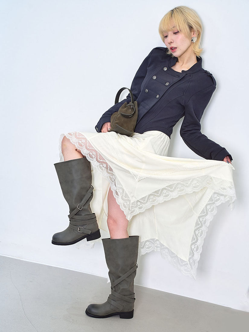 Asymmetric Lace Hem Skirt (2 Colours)