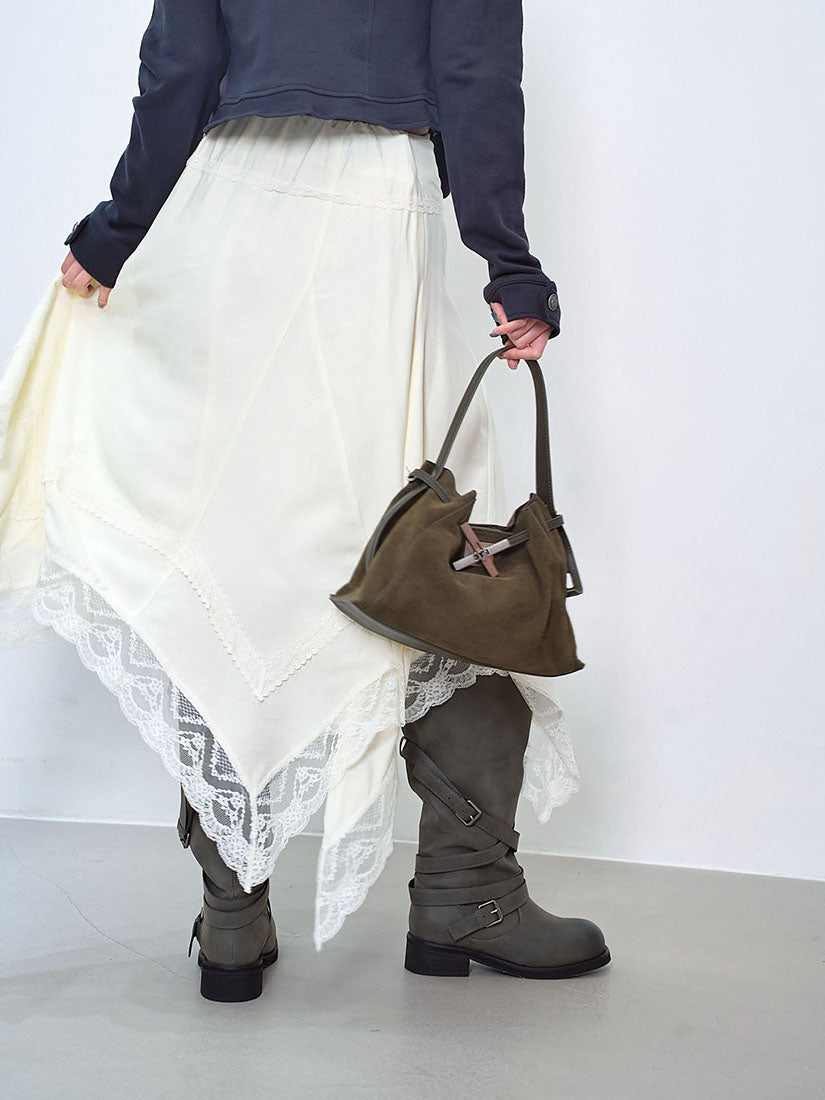 Asymmetric Lace Hem Skirt (2 Colours)