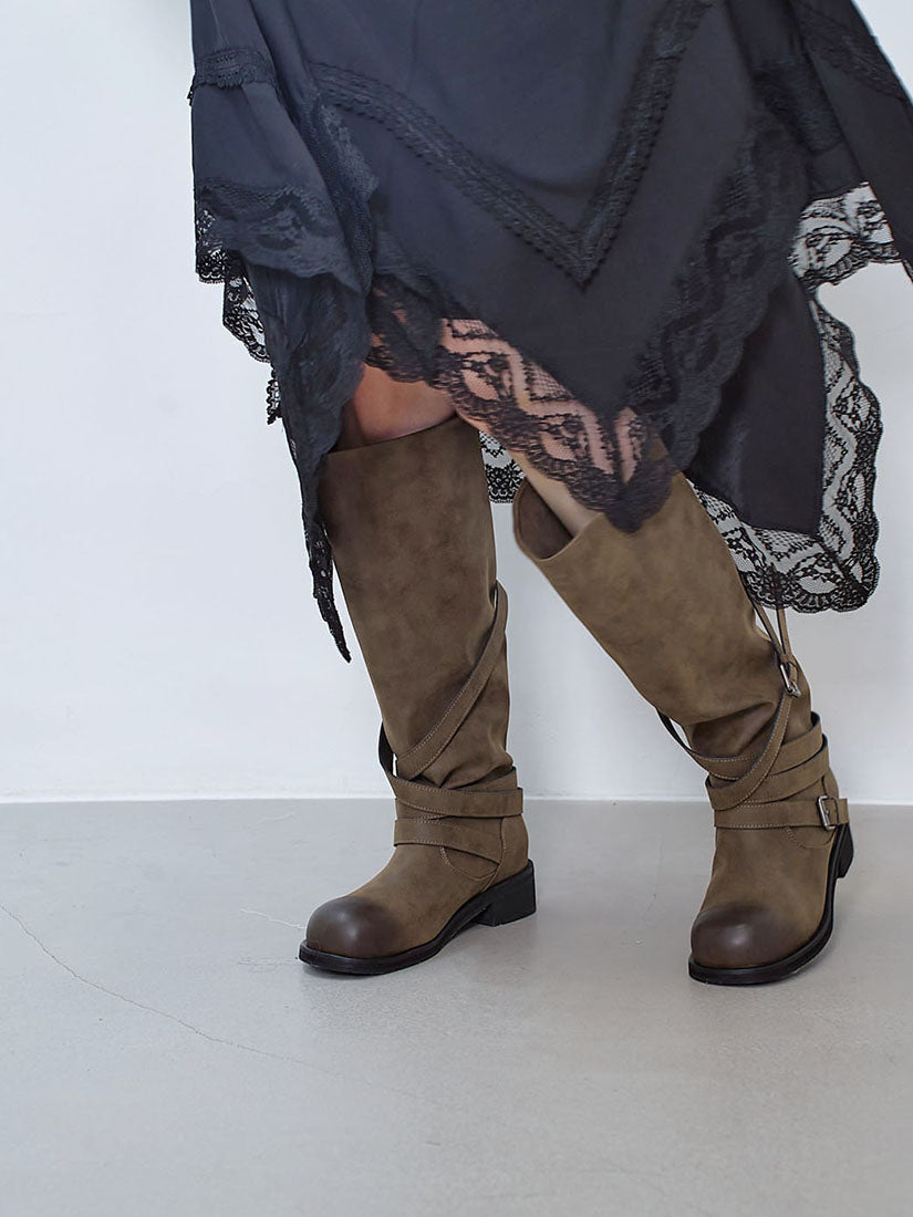 Criss-Cross Strapped Suede-Look Knee High Boots (2 Colours)