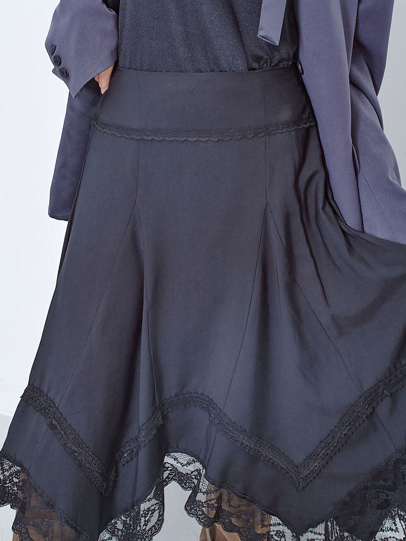 Asymmetric Lace Hem Skirt (2 Colours)
