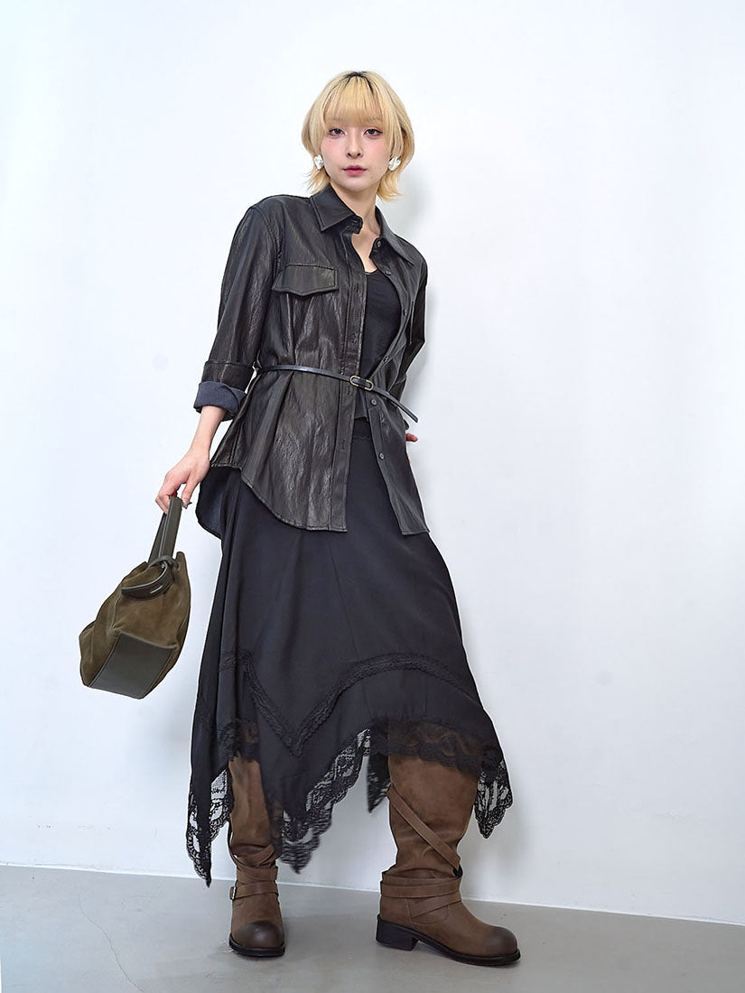 Asymmetric Lace Hem Skirt (2 Colours)
