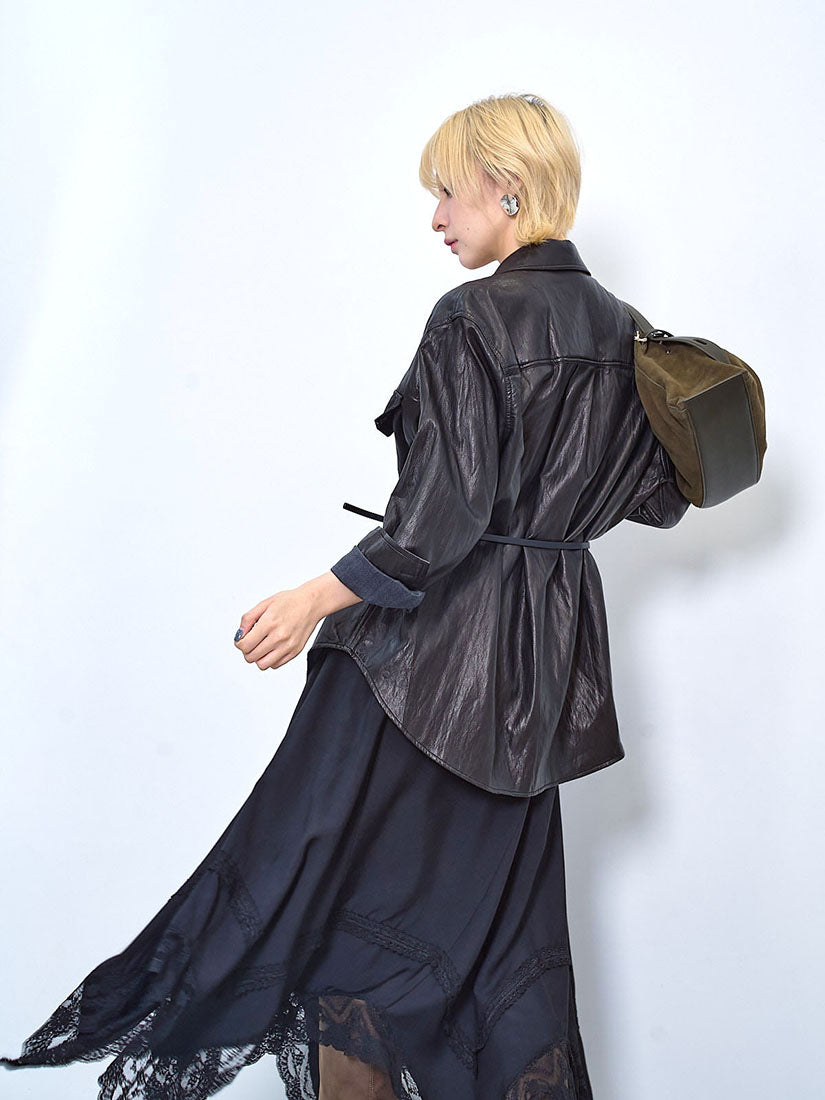 Belted Faux Leather Shirt (2 Colours)