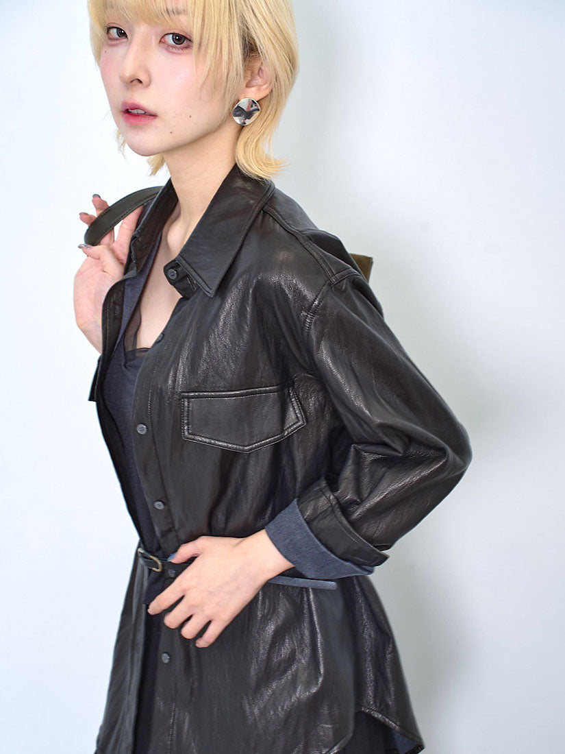 Belted Faux Leather Shirt (2 Colours)