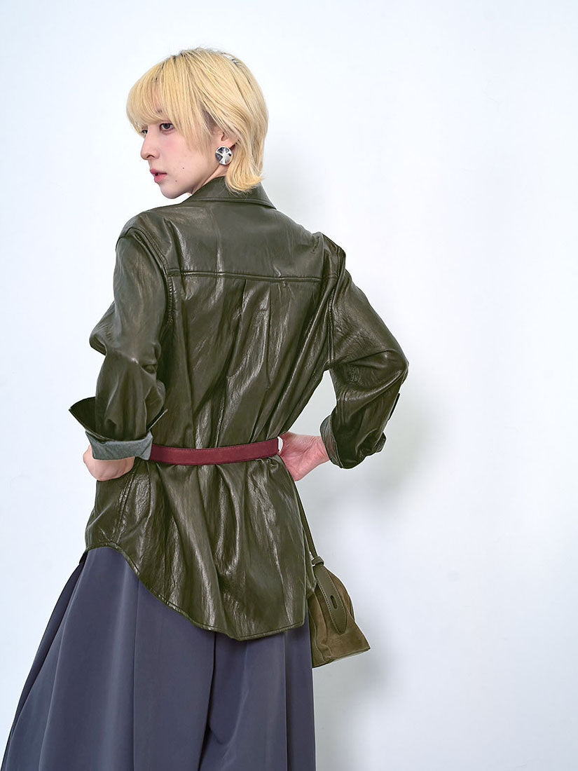 Belted Faux Leather Shirt (2 Colours)