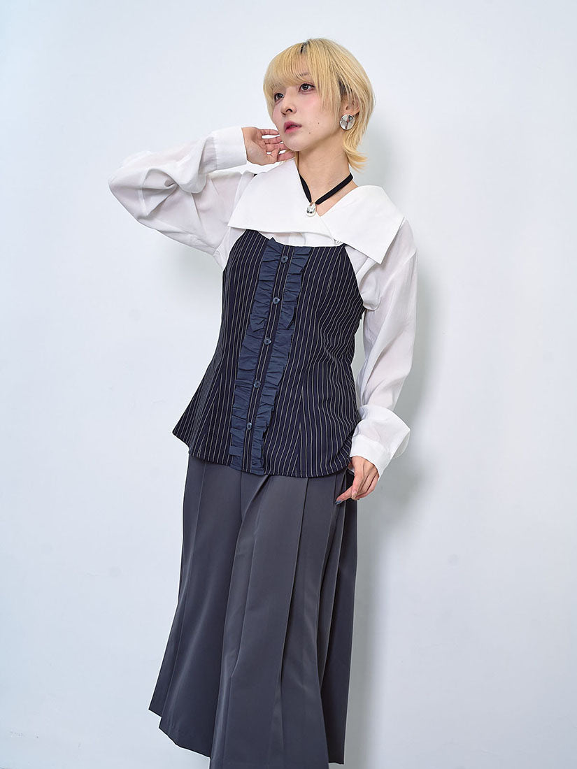 Ruffle Detailed Striped Strap Vest (2 Colours)
