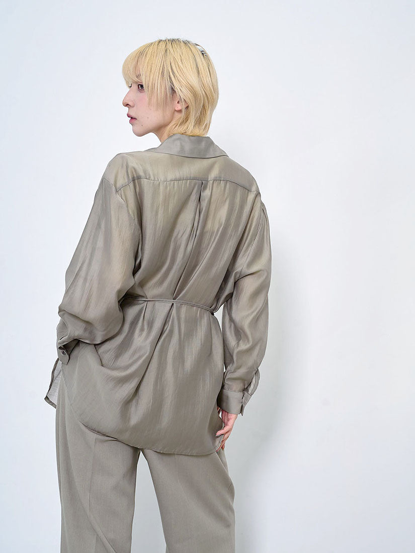 Tie Waist Flowy Silky Wrap Shirt (2 Colours)