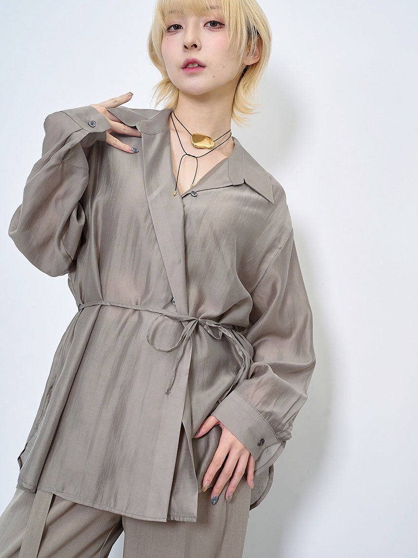 Tie Waist Flowy Silky Wrap Shirt (2 Colours)