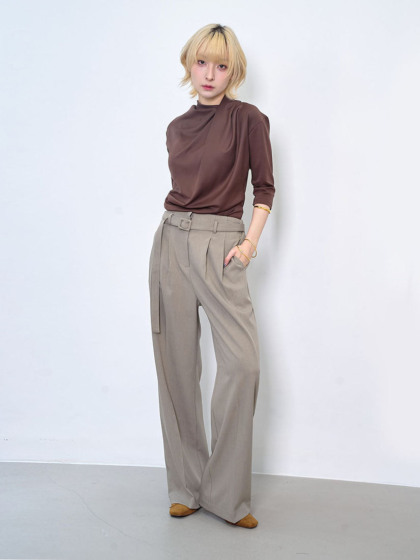 Belted Pleated Wide Leg Pants