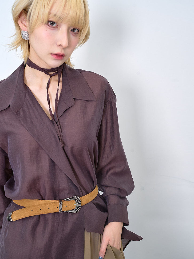 Tie Waist Flowy Silky Wrap Shirt (2 Colours)
