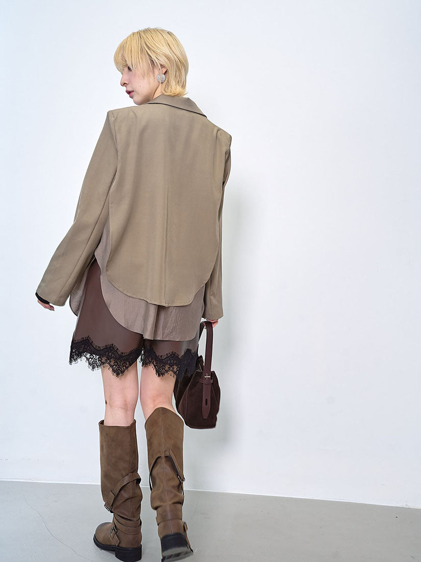Lace Hem Leather Shorts (2 Colours)