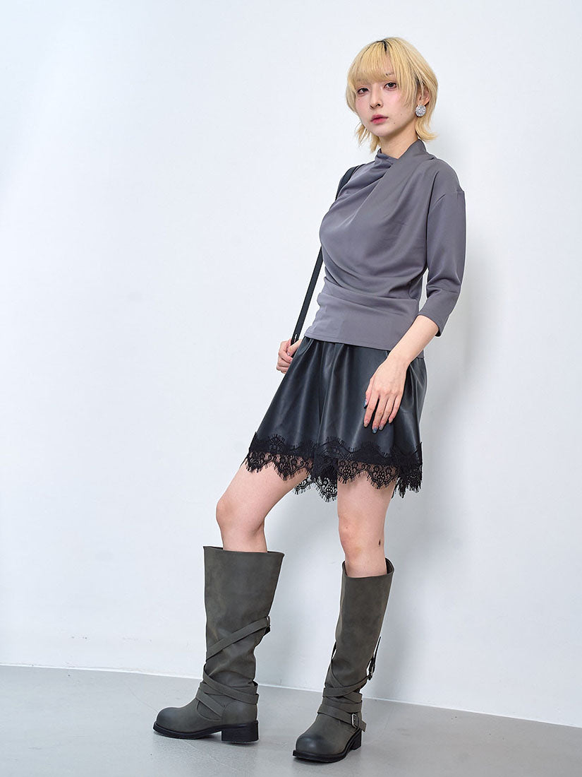 Drape Front Turtle Neck Half Sleeve Top (3 Colours)