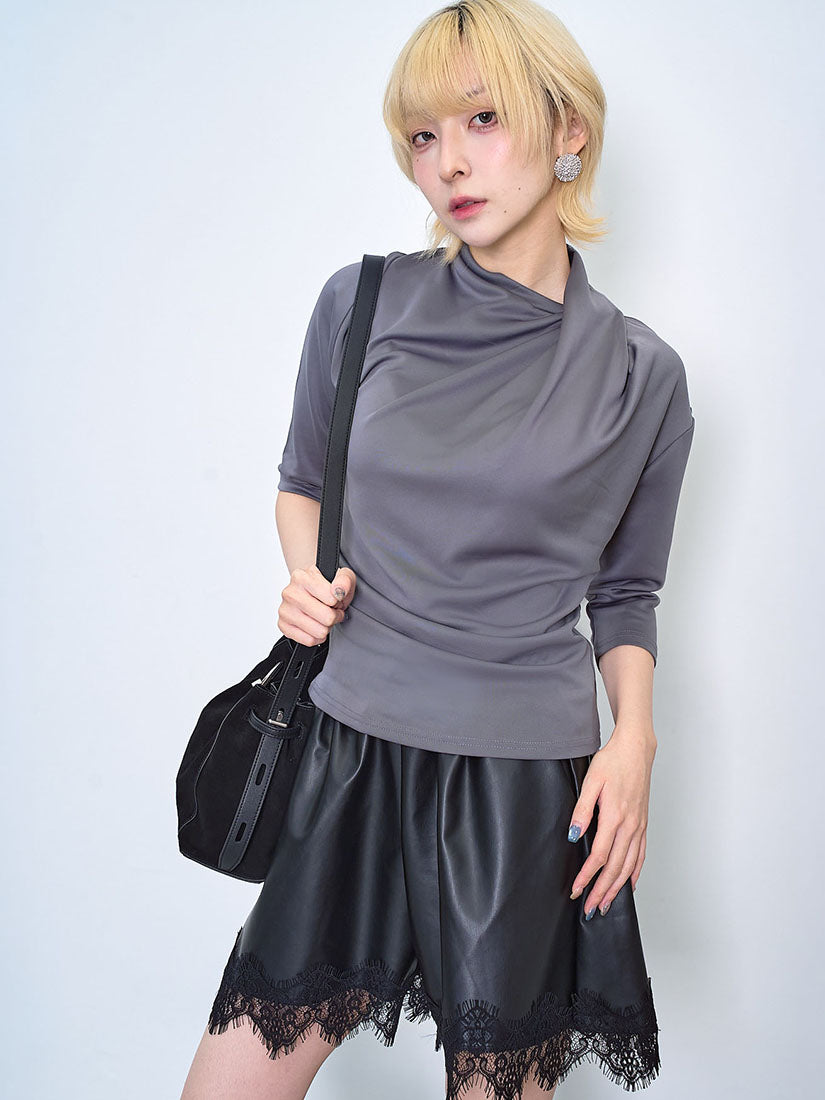 Drape Front Turtle Neck Half Sleeve Top (3 Colours)