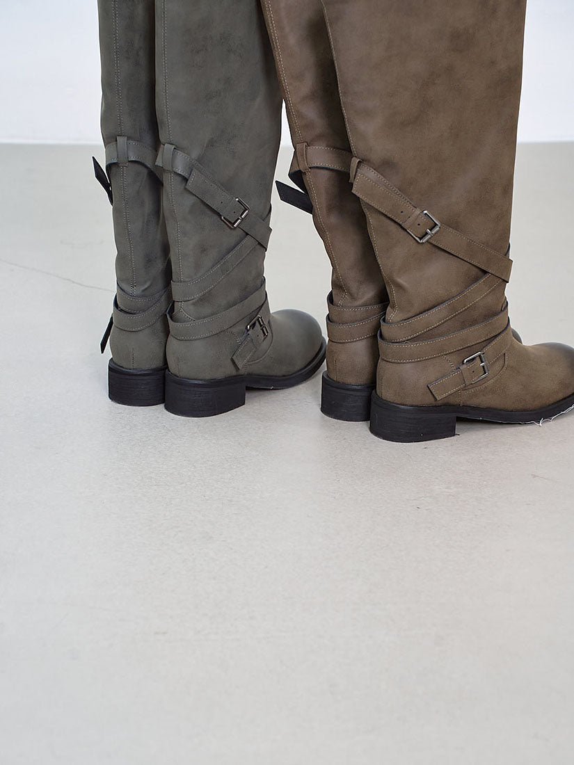 Criss-Cross Strapped Suede-Look Knee High Boots (2 Colours)